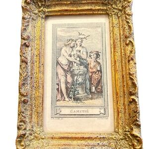 Vintage 1744 “Amitie” printing & Ornate gold tone Frame miniature marked antique